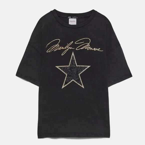 Zara Marilyn Monroe Shirt Sleeve Boxy Fit Crewneck Graphic Tee 100% Cotton NWT - Picture 1 of 7